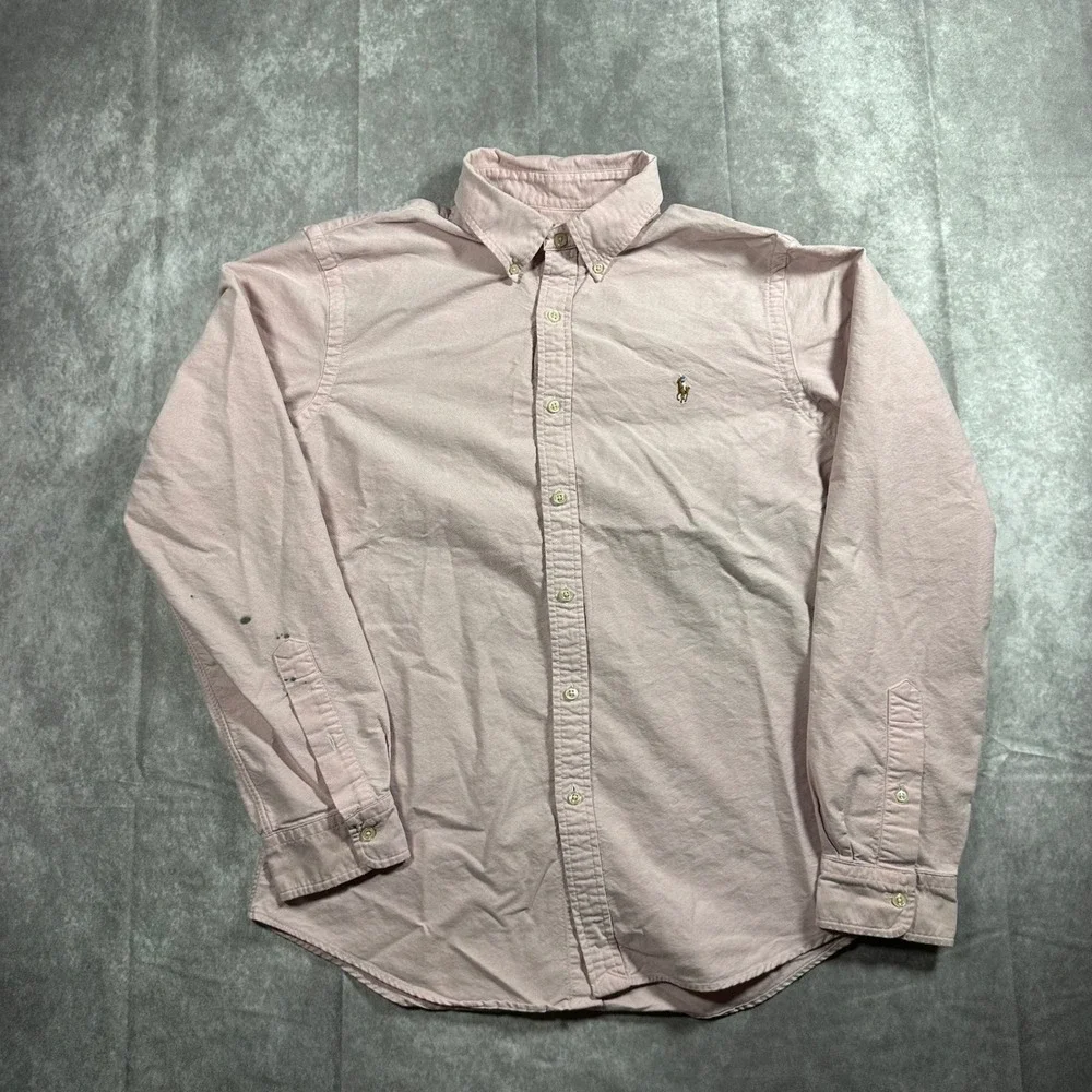 Polo Ralph Lauren Men L Slim Fit Pink Oxford Button Down Shirt Pony Logo Y2K
